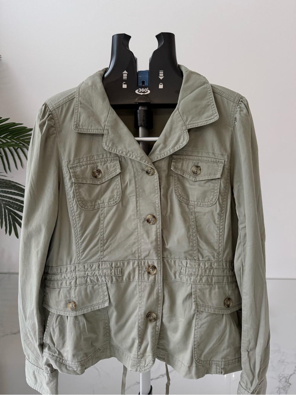 LOFT Sage Green Utility Military Jacket Size 14 Cotton Casual Cargo Safari